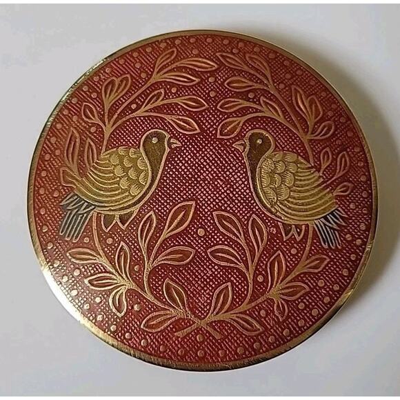 Vintage Enameled Cloisonne Brass Belt Buckle 3.5" Doves of Peace Laurel Leaves - Picture 4 of 7